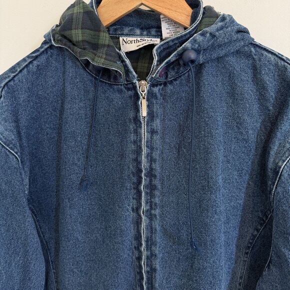 Vintage North Style Denim Jacket Women 1X Blue Barn Chore Coat Flannel Lined - Picture 2 of 12